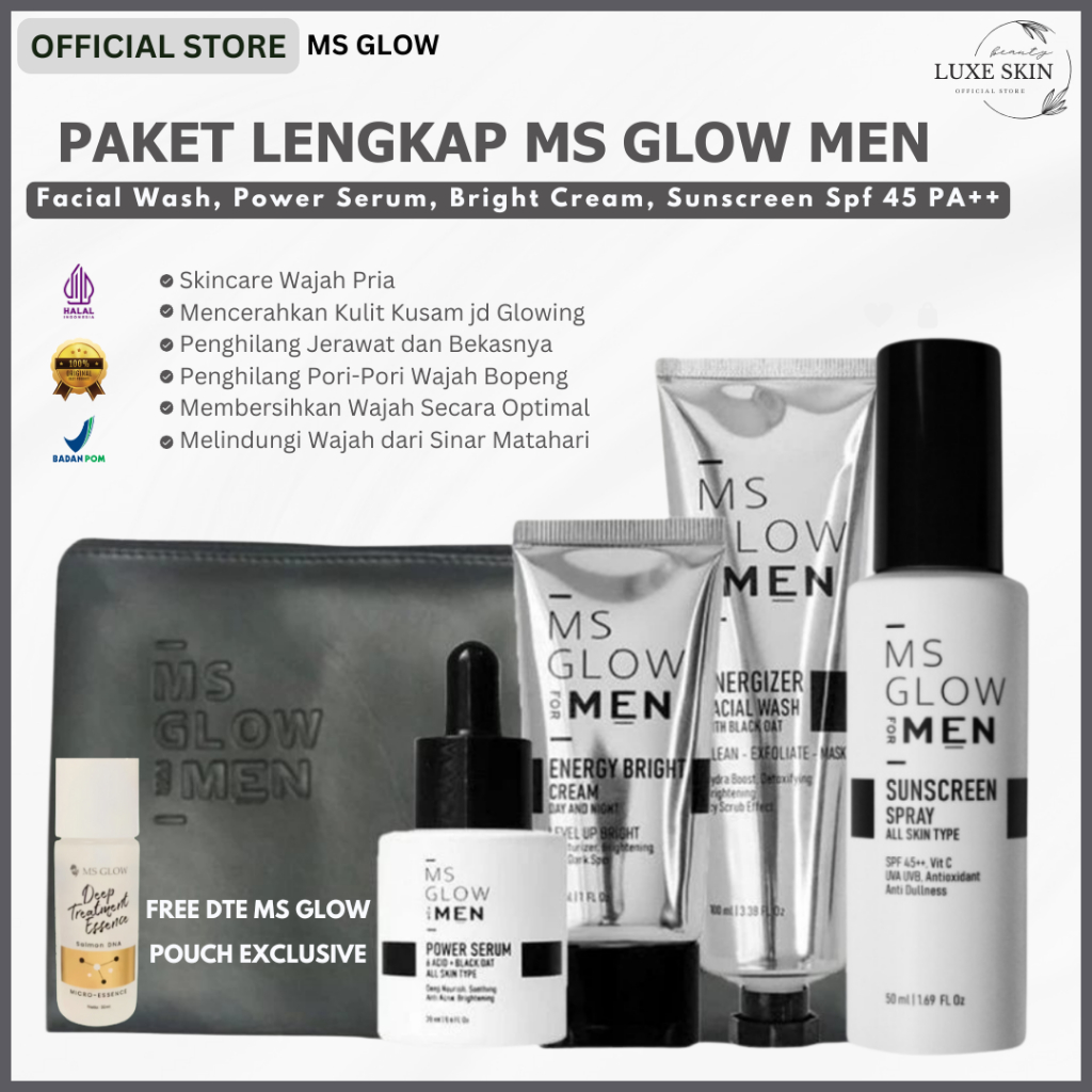 MS GLOW for MEN Paket Lengkap Free Pouch Skincare Pria Wajah Glowing Perawatan Wajah untuk Pria Peng