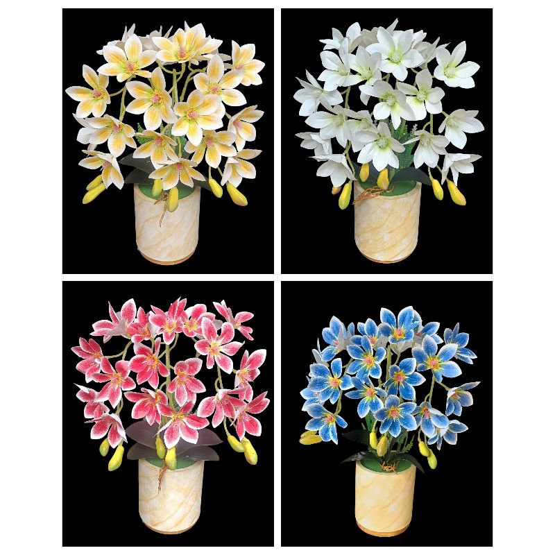 [Bunga set pot] Bunga anggrek latex cabang 3 Vas motif marmer extra jumbo /Bunga anggrek cymbidium /