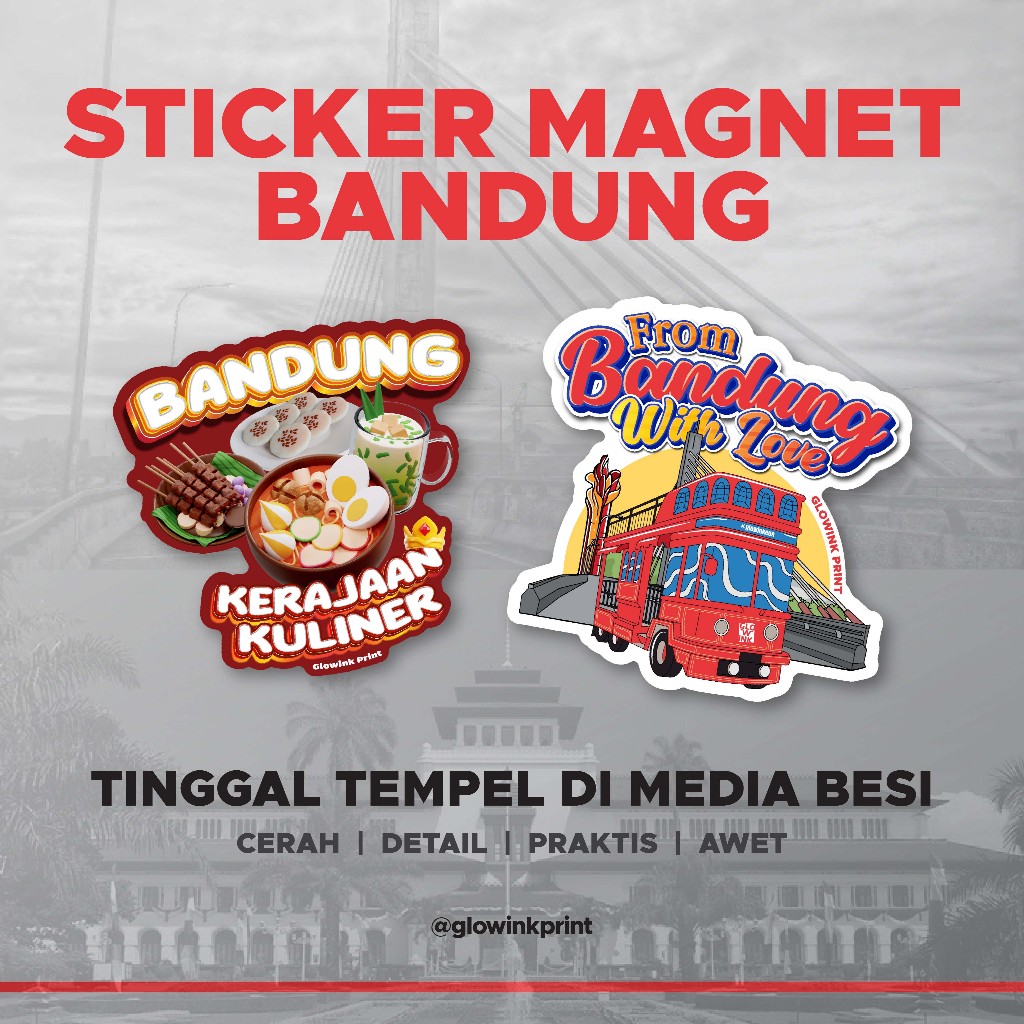 Sticker Magnet Tema Bandung, Magnet Lemari Es, Magnet Kulkas Tema Bandung