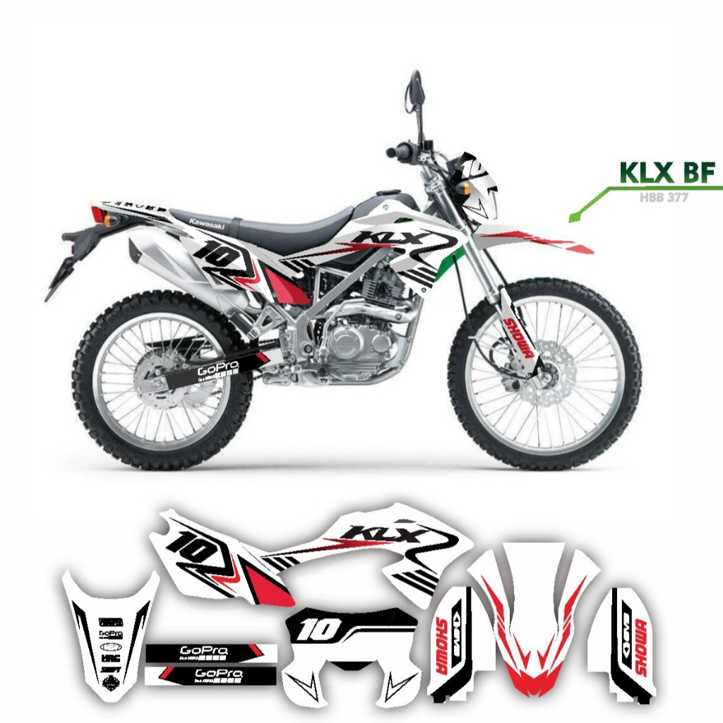 Decal Stiker KLX BF motif putih list hitam merah