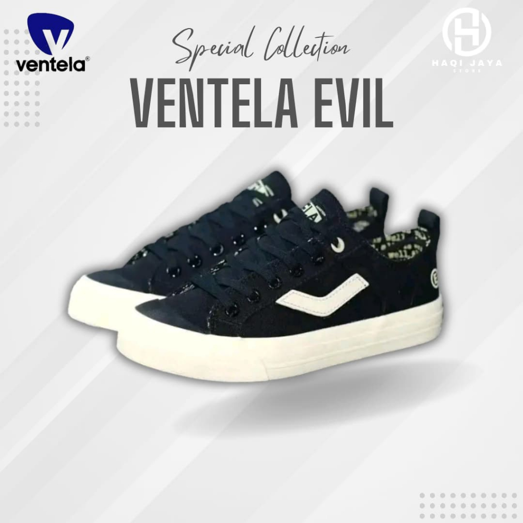 Ventela x Evil Black Polos Elegan - Sepatu Sneaker Pria Wanita Unisex Sepatu Sekolah Hitam Putih  Ca