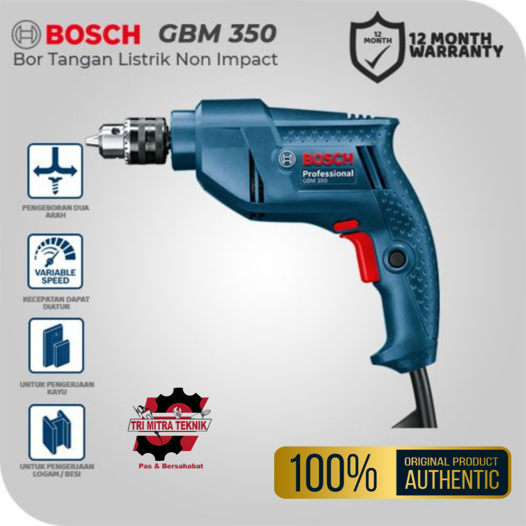 Mesin Bor Tangan Listrik Besi Kayu Bosch GBM 350 Original