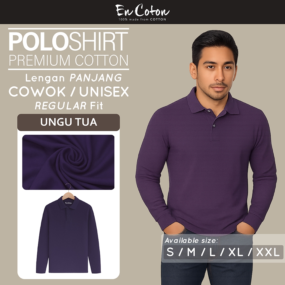 ENCOTON Kaos Kerah Polo UNGU TUA Premium Tangan Lengan Panjang (model UNISEX)