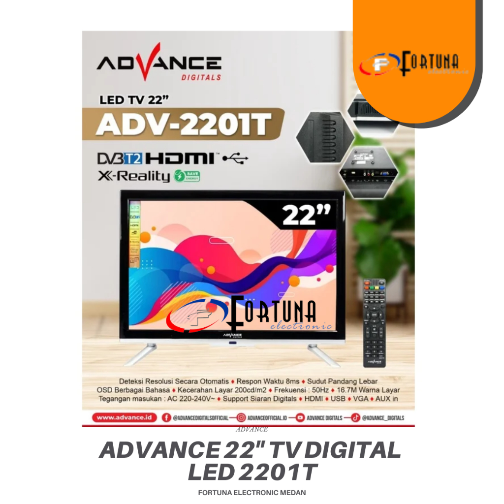 ADVANCE DIGITAL LED HD TV TVD ADV 2201 T / ADV-2201T / 2201T USB MOVIE 22 INCH  HDMI VGA MEDAN GARAN