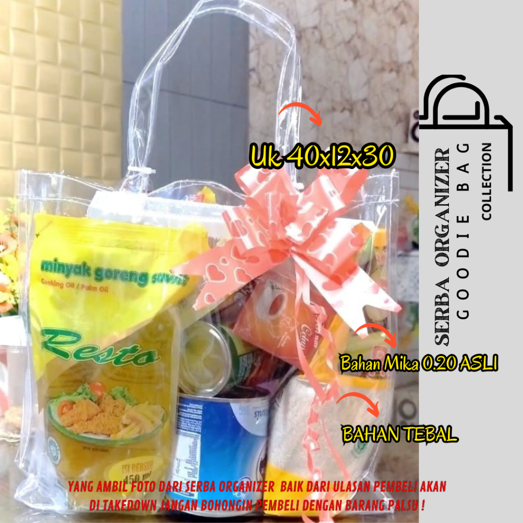 

Tas Transparant mika bening 0.20 ASLI Goodie bag pvc medium tas MIKA SEMBAKO SOUVERNIR ULANGTAHUn