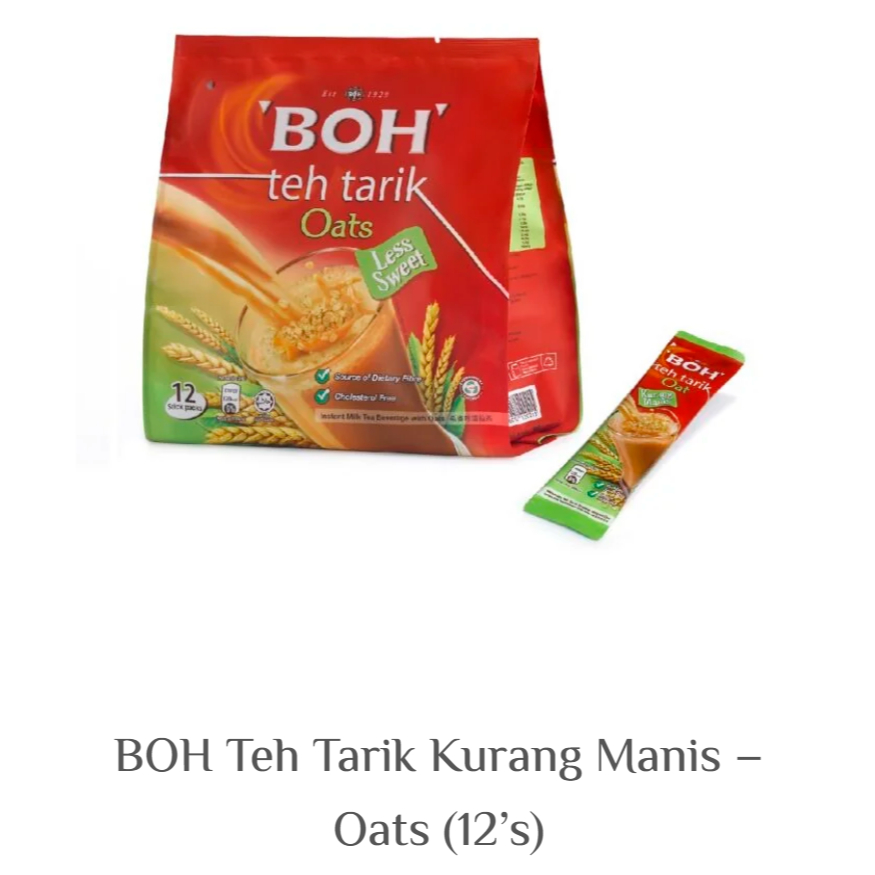 

BOH Teh Tarik Oatss Less Sweet isi 12 sachets