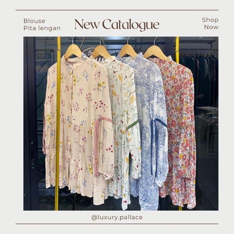 ZARA Blouse Motif Flower Pita Lengan Panjang
