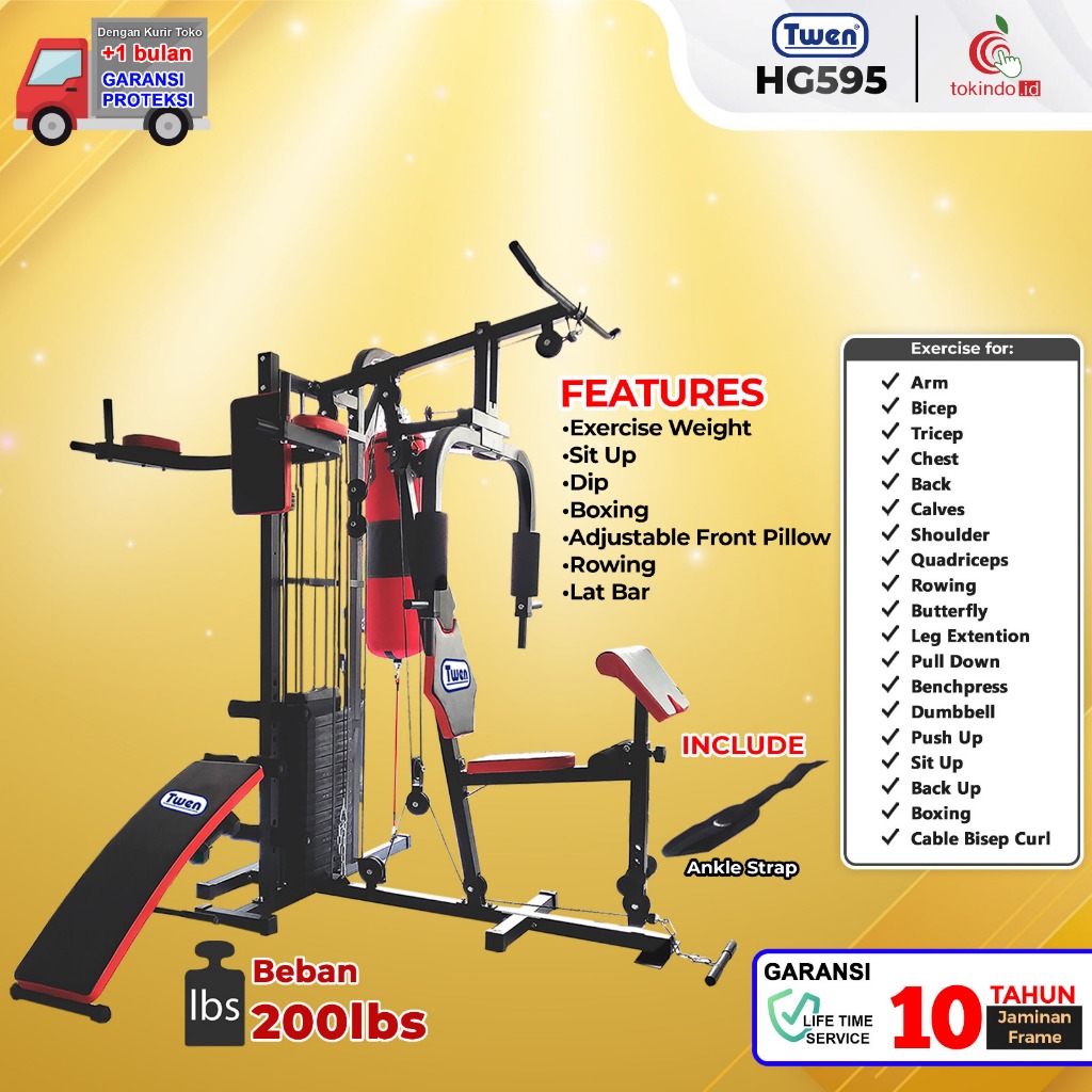 Home Gym Twen HG595 Homegym 3 Sisi Alat Olahraga Alat Gym Set Alat Fitnes Leg Press