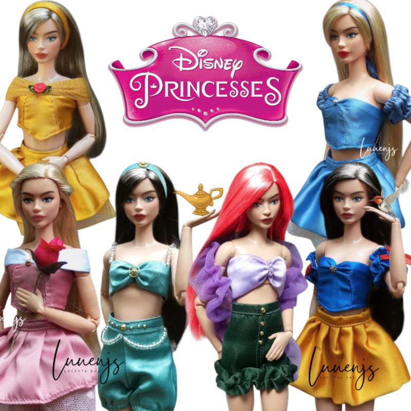 Disney princess barbie / baju barbie tema princess Ariel, Snowwhite, Aurora, Cinderella, Jasmine, Be