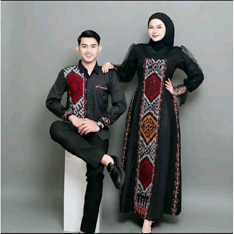 couple tenun dress kinanti hitam dress tenun kemeja tenun gamis
