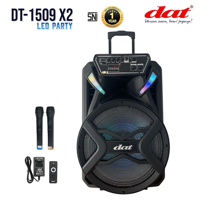 DAT  D-1509 speaker bluetooth portabel 15inch speaker aktif full bass dilengkapi 2mic wireles karaok
