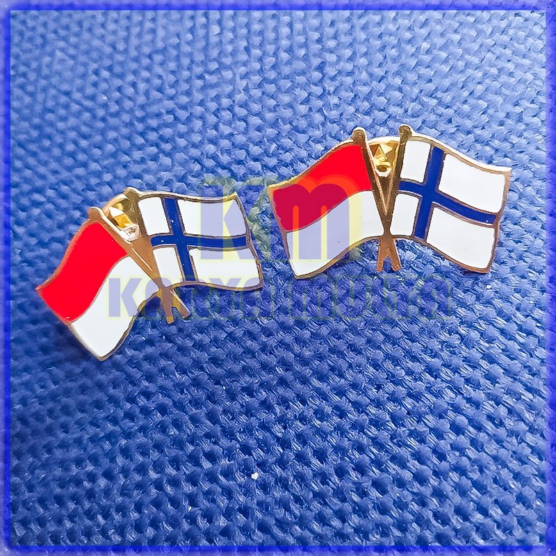 Cross Flag Pin Indonesia Finlandia Pin Bendera Persahabatan Indonesia Finlandia - KM