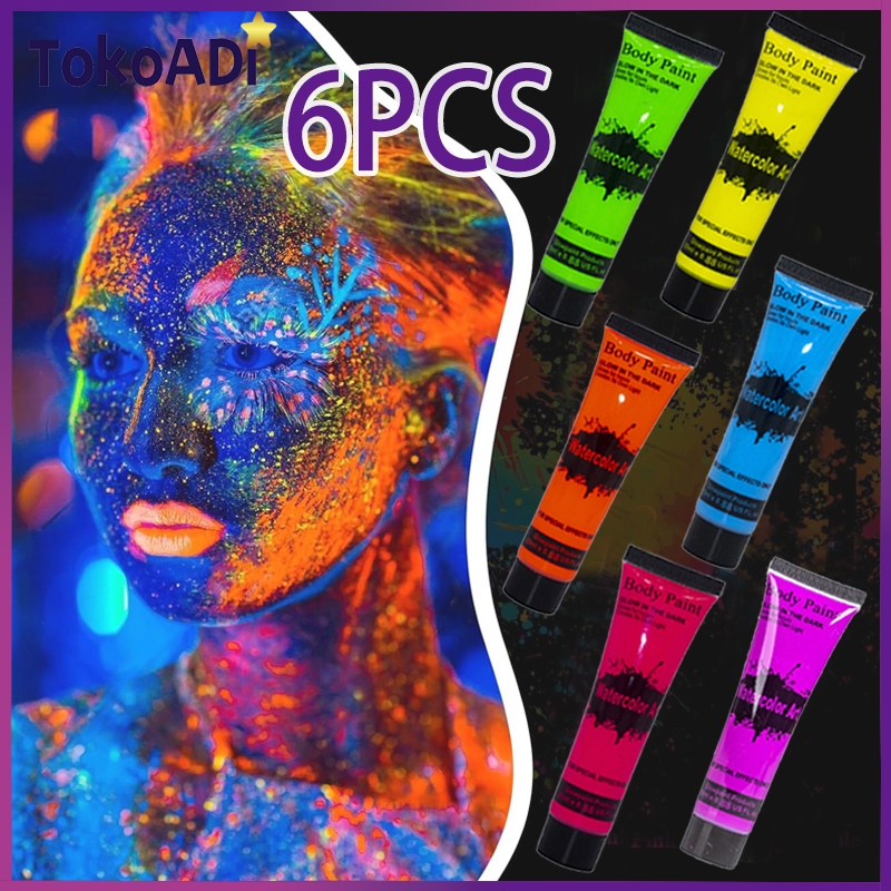 

25ML/6 Color Cat UV NEON Menyala Dalam Gelap Body Face Painting Glow In The Dark