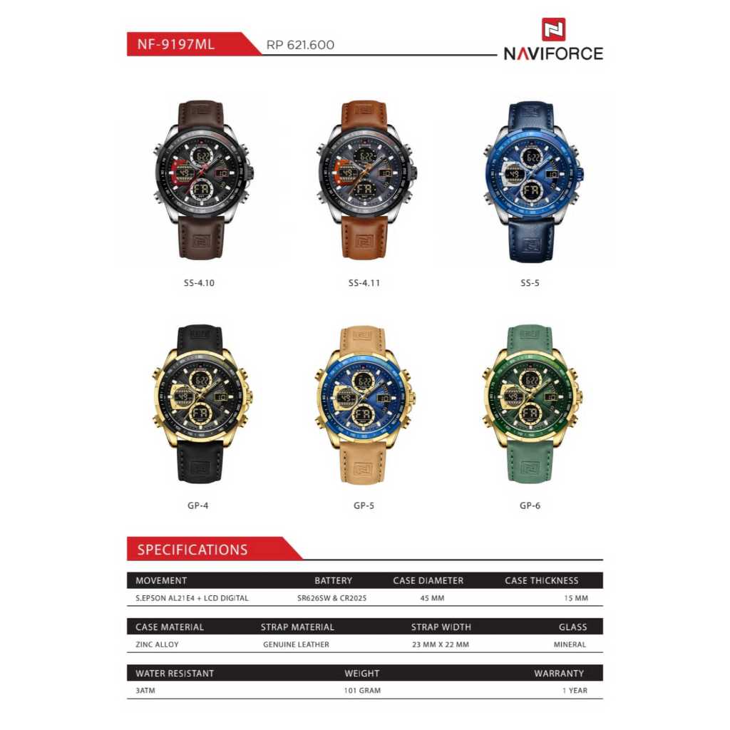 NAVIFORCE 9197 Analog Digital Double Time Men's Watch Original NF9197