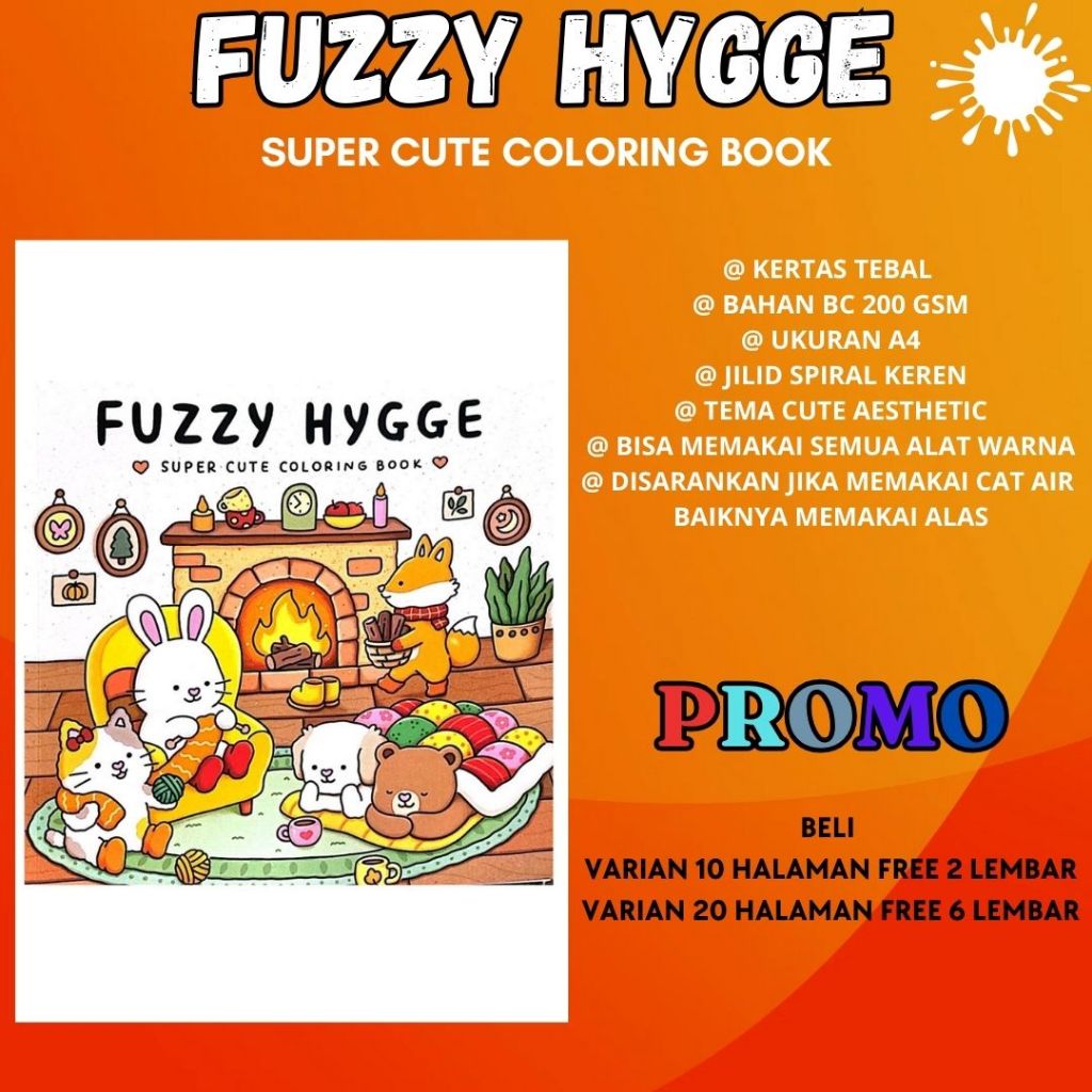 

FUZZY HYGGE Super Cute Coloring Book Buku Mewarnai Gambar Unik Lucu Sketsa Menggambar Murah Bagus