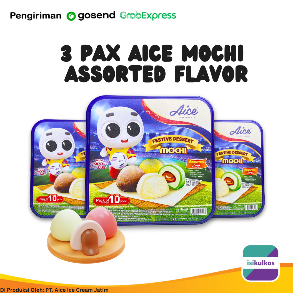 

[PROMO] AICE Assorted Mochi - 3 pack isi 10pcs Mochi rasa Vanilla, Cokelat, Klepon, Durian