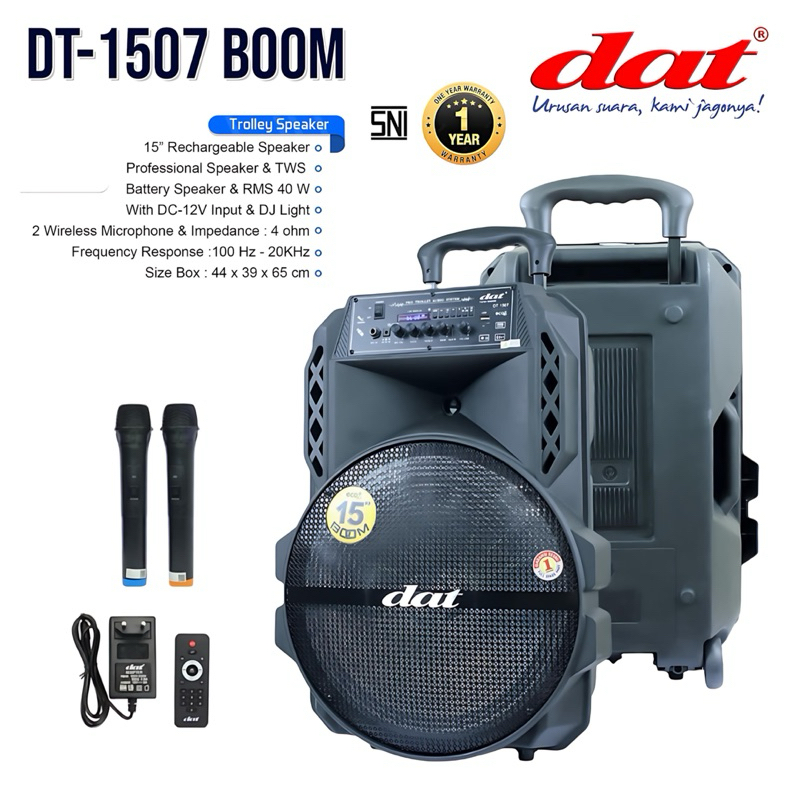 Speaker DAT DT-1507 speaker bluetooth portabel 15inch speaker aktif full bass dilengkapi 2mic wirele
