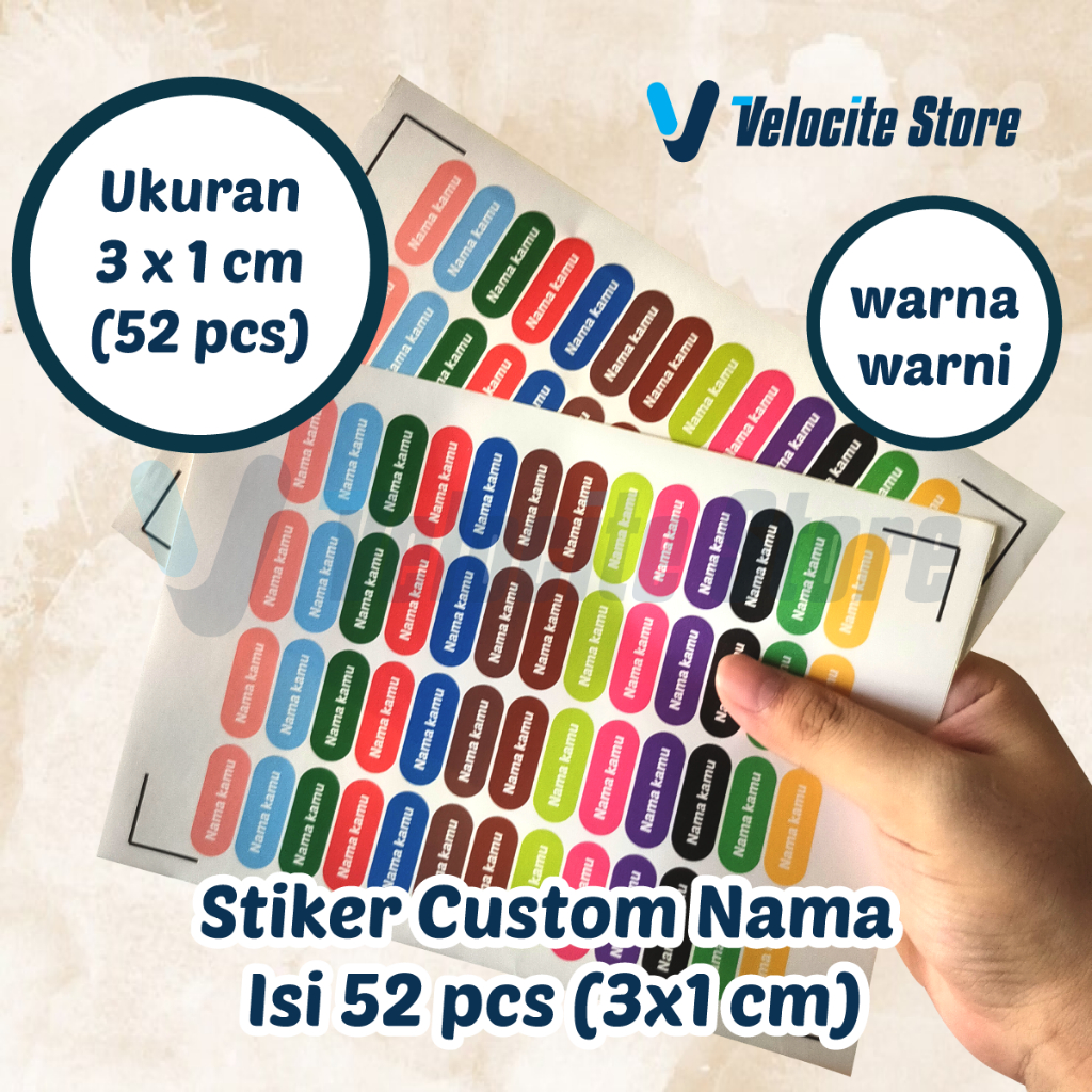 

Stiker Custom Nama/Stiker buku Isi 56 pcs Bahan Chromo/Vinyl (3x1 cm)