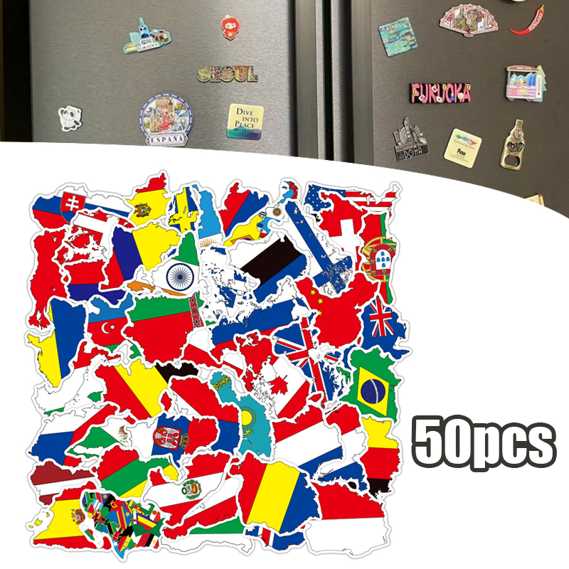 

50pcs Sticker Pack World Map Flag Sticker Tumbler Stiker Laptop Koper Helm