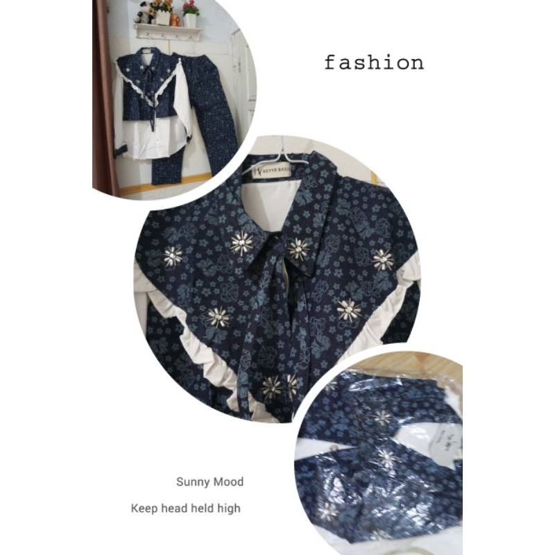 Set kemeja Swarovski korean style rok lucu unik dress/gamis 3d mewah lebaran pl/preloved new branded