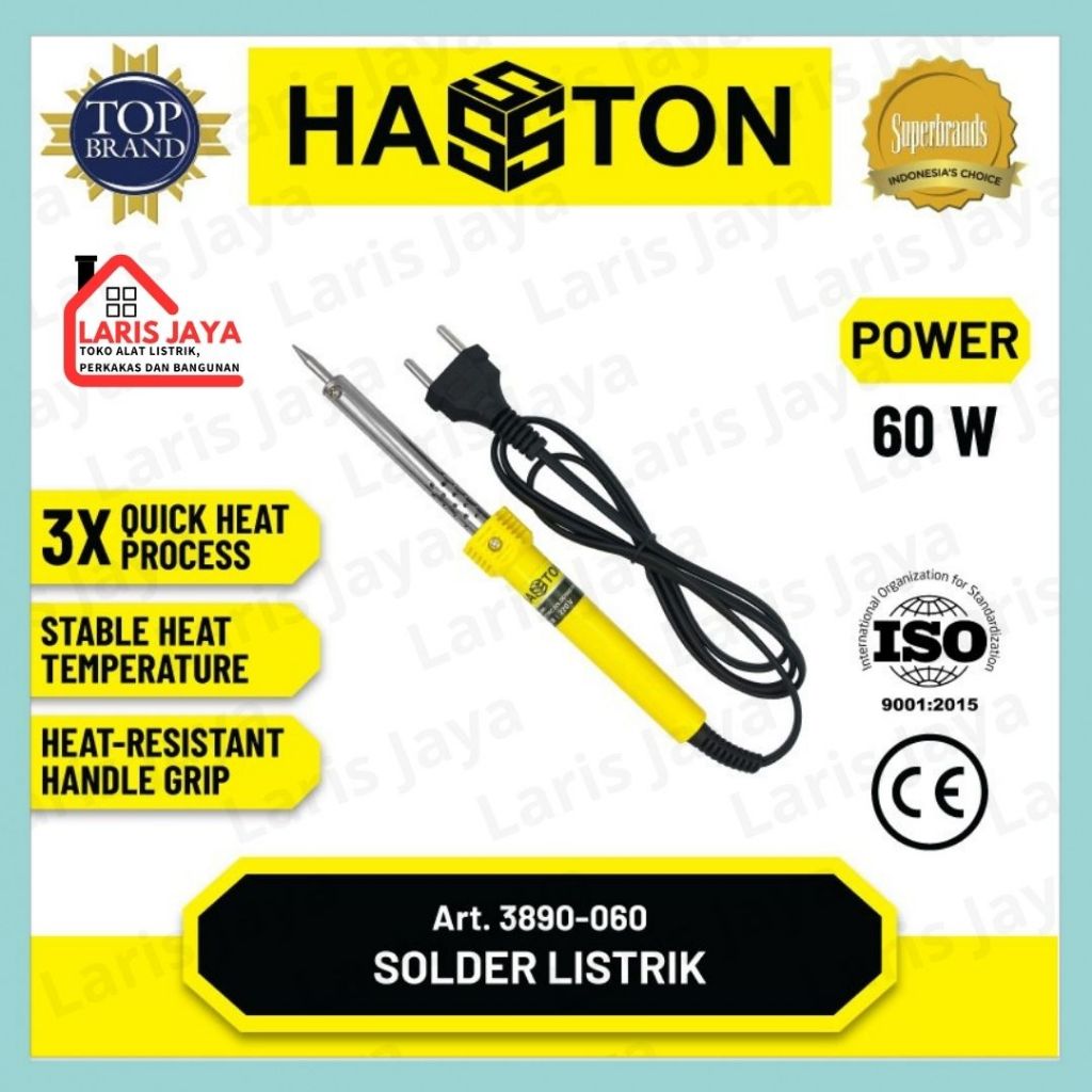 SOLDER LISTRIK 60 WATT HASSTON / SOLDER LISTRIK SOLDERING IRON UJUNG LURUS  60 WATT HASSTON 3890-060