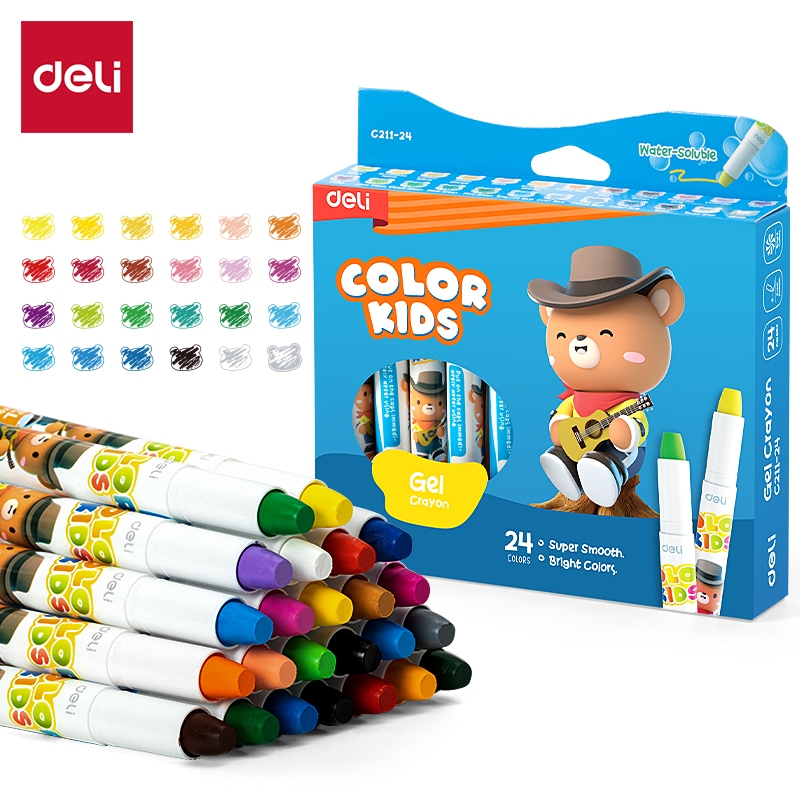 

[HADIAH MEMBERSHIP] Deli Gel Crayon / Krayon 24 Warna Tidak Mengotori Tangan Bersertifikat Aman EC211 Miss U2