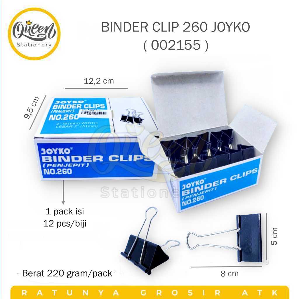 

1 KOTAK (6 PCS) BINDER CLIP 260 JOYKO (002155) / PENJEPIT KERTAS / PENJEPIT DOKUMEN / CLIP DOKUMEN / KLIP KERTAS