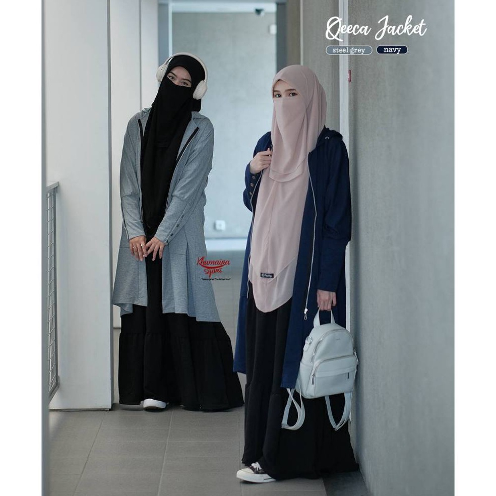 55VIRAL Qeeca dan Fuza Jaket by Khumaira Syari  Long Jaket Wanita Oversize  Outer Jaket Muslimah Sya