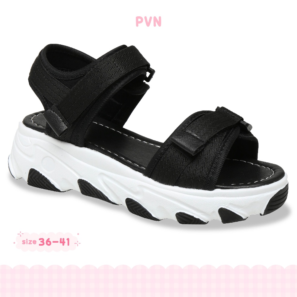 55CHEKOUT PVN Micha Sandal Wanita Black Cream 241