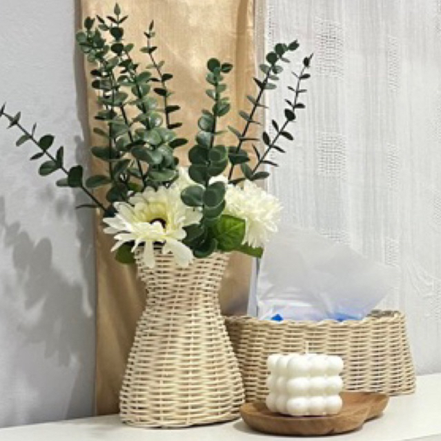 Vas bunga rotan alami kerajinan anyaman rotan | Dekorasi rumah pot bunga anyaman rotan