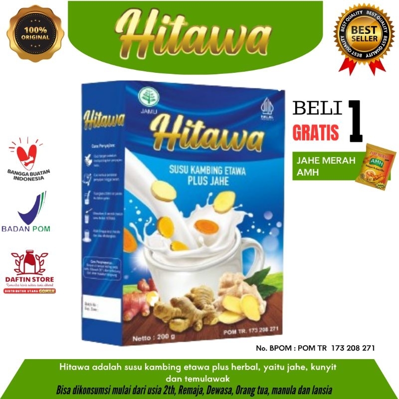 

HITAWA Susu Kambing Etawa bubuk Plus Herbal Jahe Kunyit Temulawak 200g rasa original sehat nyeri sendi dan tulang asam urat