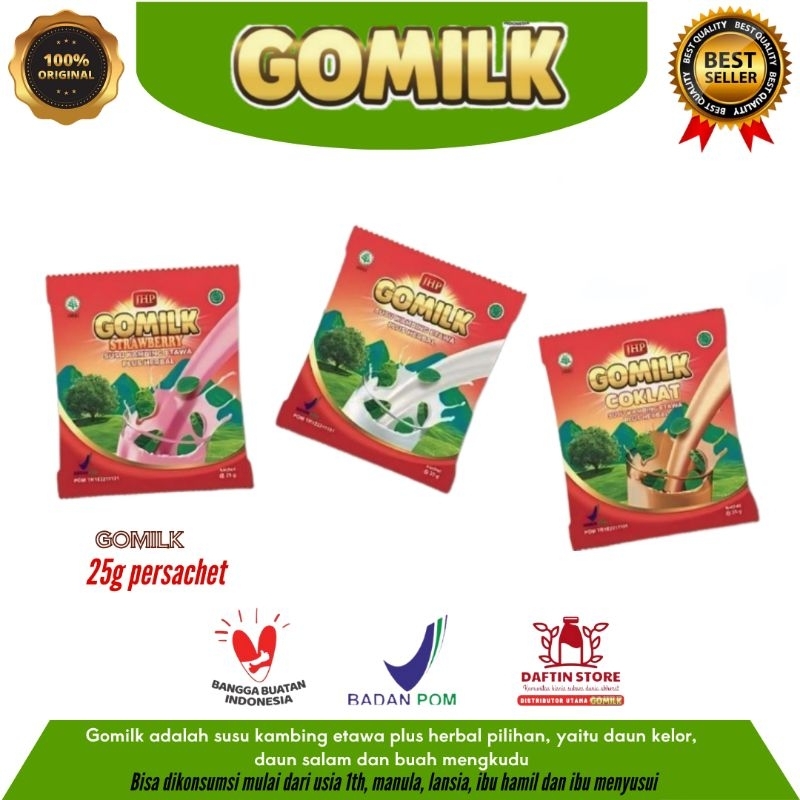 

GOMILK susu kambing etawa bubuk plus herbal daun kelor,salam kemasan sachet asli 100% Rasa original,coklat, stroberi atasi nyeri sendi dan tulang,penambah berat badan anak,imun asi booster untuk usia1 tahun,manula,lansia,ibu hamil,menyusui