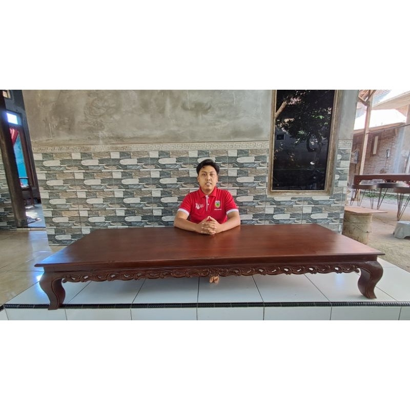 Meja Lesehan 200x65x30 Motif Ukir Ceplok Kayu jati asli jepara meja makan lesehan meja bonsai meja t