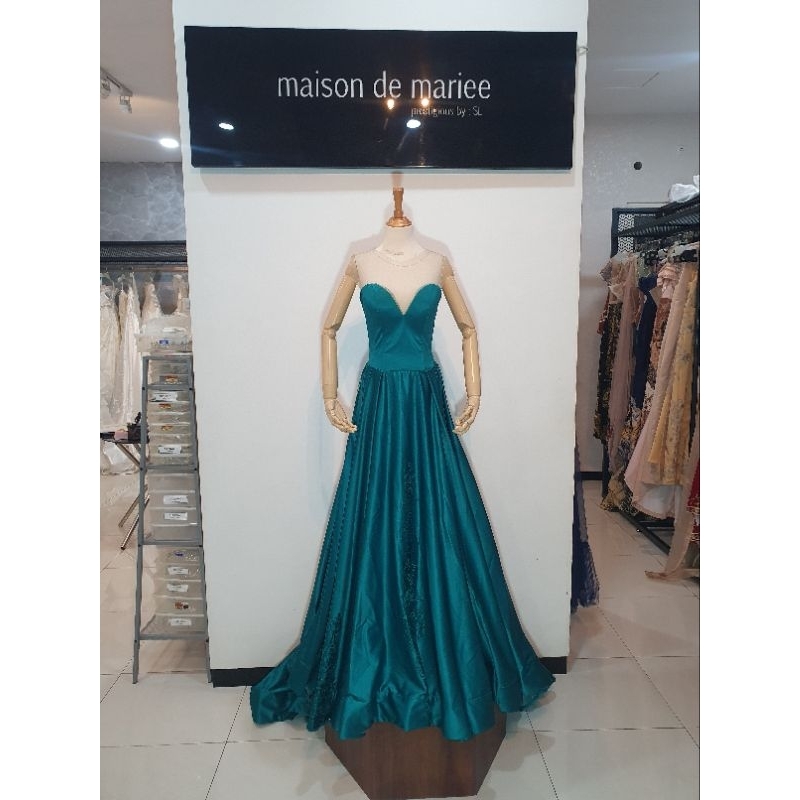 Preloved baju pesta panjang dress party warna ijo tua LD 80 LP 72 panjang baju dr bahu 150