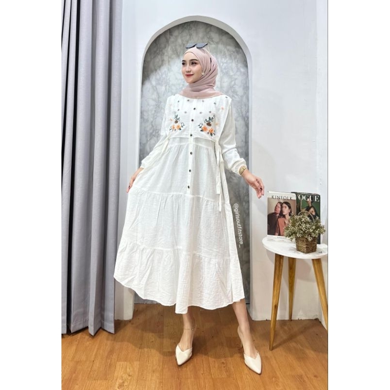 Cassandra Midi Maxi Dress Rompi - Midi Maxi Motif Bordiran - Gamis Midi Dress