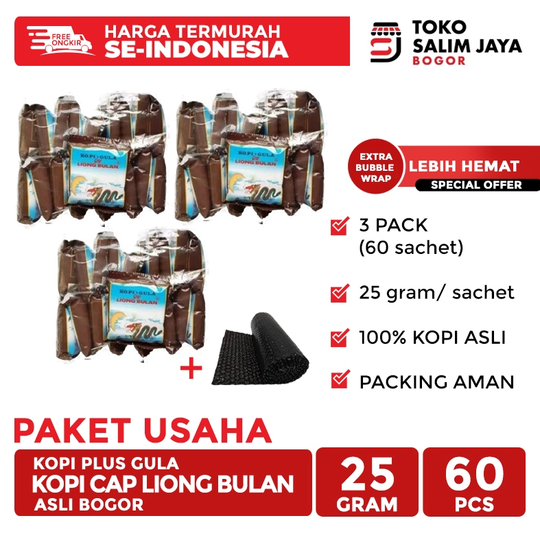 

LEBIH HEMAT - KOPI LIONG PLUS GULA ASLI BOGOR 3 PACK ISI 60 SACHET (@25 GRAM) TERMURAH