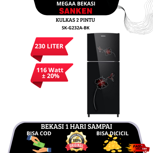 SANKEN KULKAS 2 PINTU 230 LITER SK-G236AH-BK GARANSI RESMI