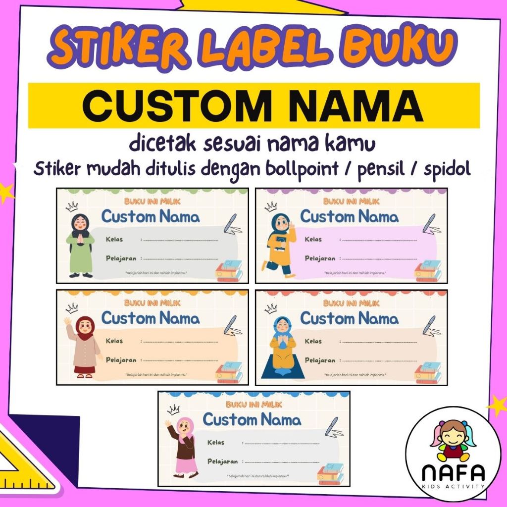 

Stiker Label Buku - Custom Nama Anak / Stiker Nama Buku / bahan doff mudah ditulis / desain menarik