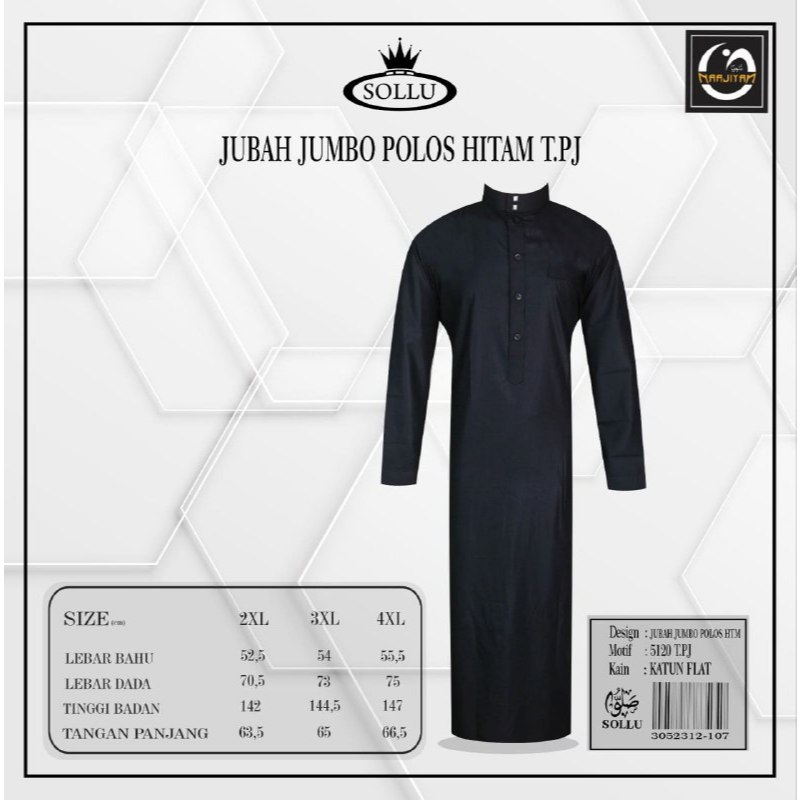 5120 PJ | JUBAH JUMBO POLOS HITAM SOLLU | JUBAH DEWASA JUMBO HITAM | JUBAH JUMBO | JUBAH SOLLU
