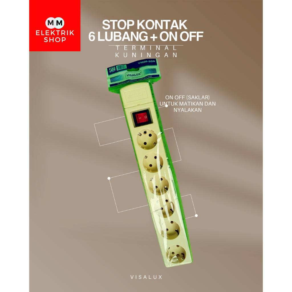 Stop Kontak 6 Lobang Plus ON Off Kuningan VISALUX