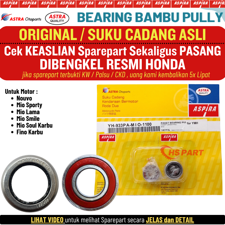 Bearing Laher Lahar Bambu Pulley Pully Mio Sporty Smile Soul Fino Karbu Mio J GT Soul GT Fino Fi Mio