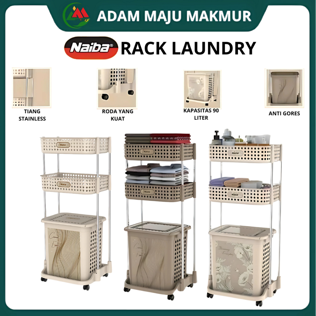 NAIBA Rack Laundy - keranjang Laundry Serbaguna 3 in 1 - Laundry Basket Jumbo - Rak Laundry Room
