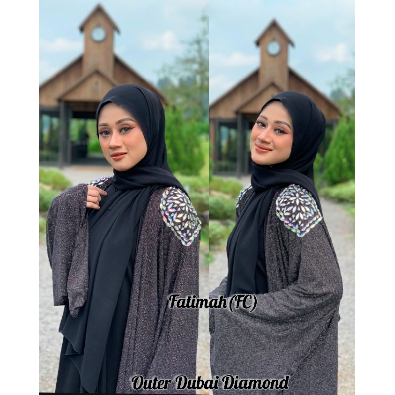 outer dubai syari hitam mewah elegan payet diamond