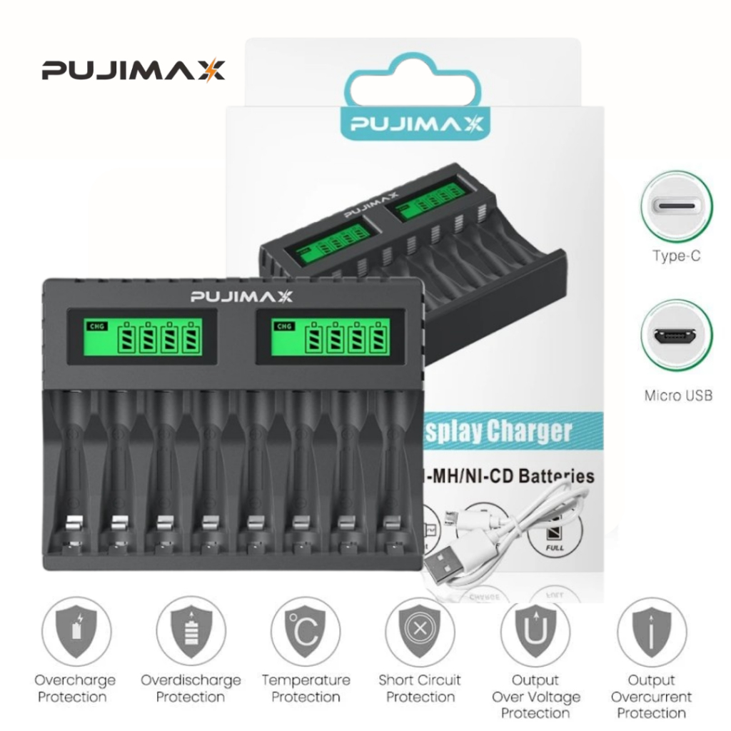Pujimax Charger 8 Slot AA AAA Ni-MH Rechargeable Baterai Charger