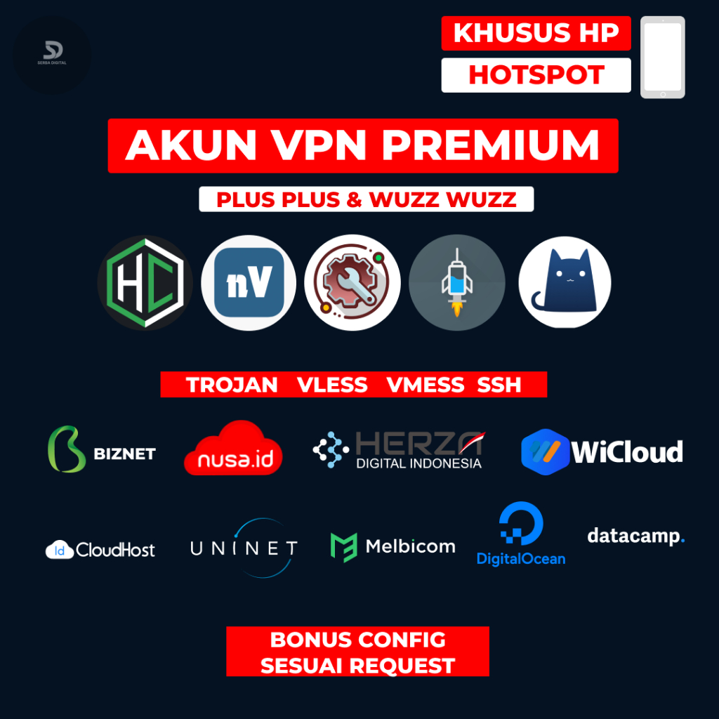 SERBA DIGITALKU VPN PREMIUM HP HOTSPOT (2 DEVICE) WUSS WUSS PLUS PLUS INDONESIA (ID) DAN SINGAPURA (