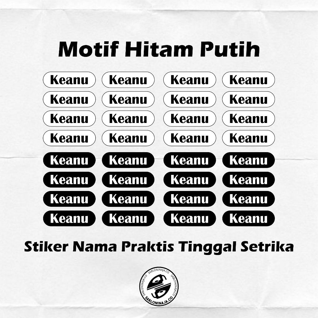 

BEST SELLER SEHARI JADI! STIKER SABLON LABEL NAMA BAJU STIKER CUSTOM NAMA LABEL PRINTING KAIN / KAOS