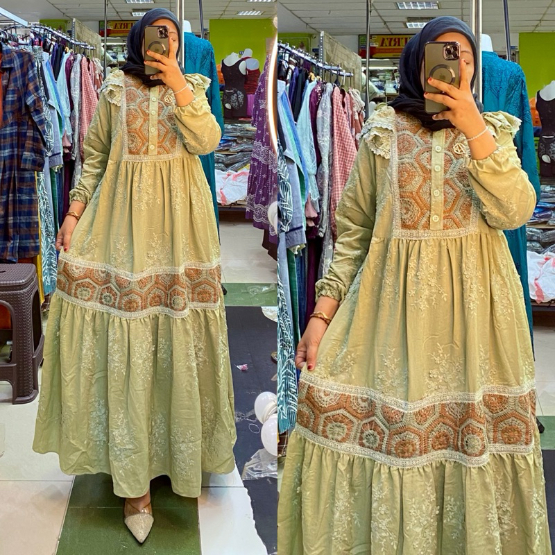 Gamis abiyan print payet kekinian jumbo