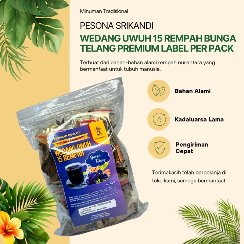

10 pcs Wedang Uwuh Bunga Telang 30 gram / Wedang Telang 15 Rempah
