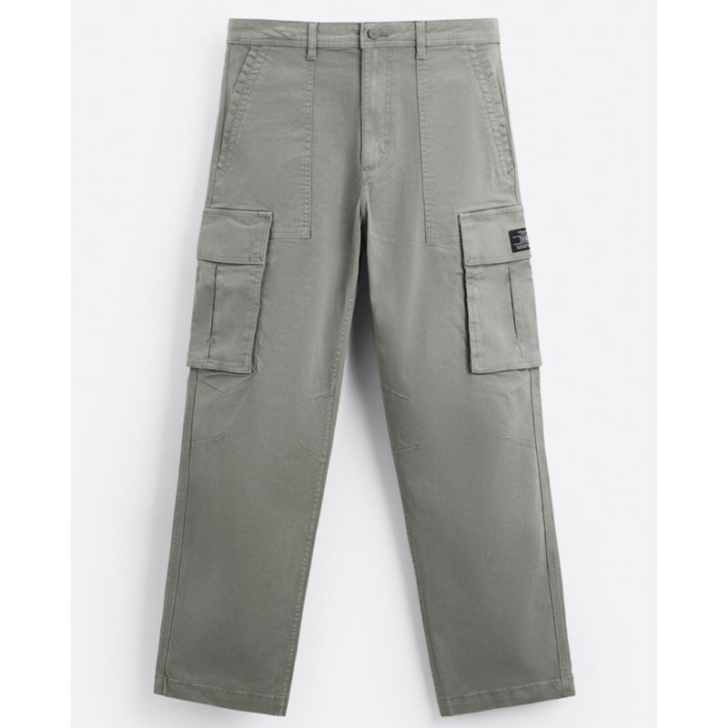 ZARA Men Relaxed Fit Cargo Trousers Celana Panjang Pria Green
