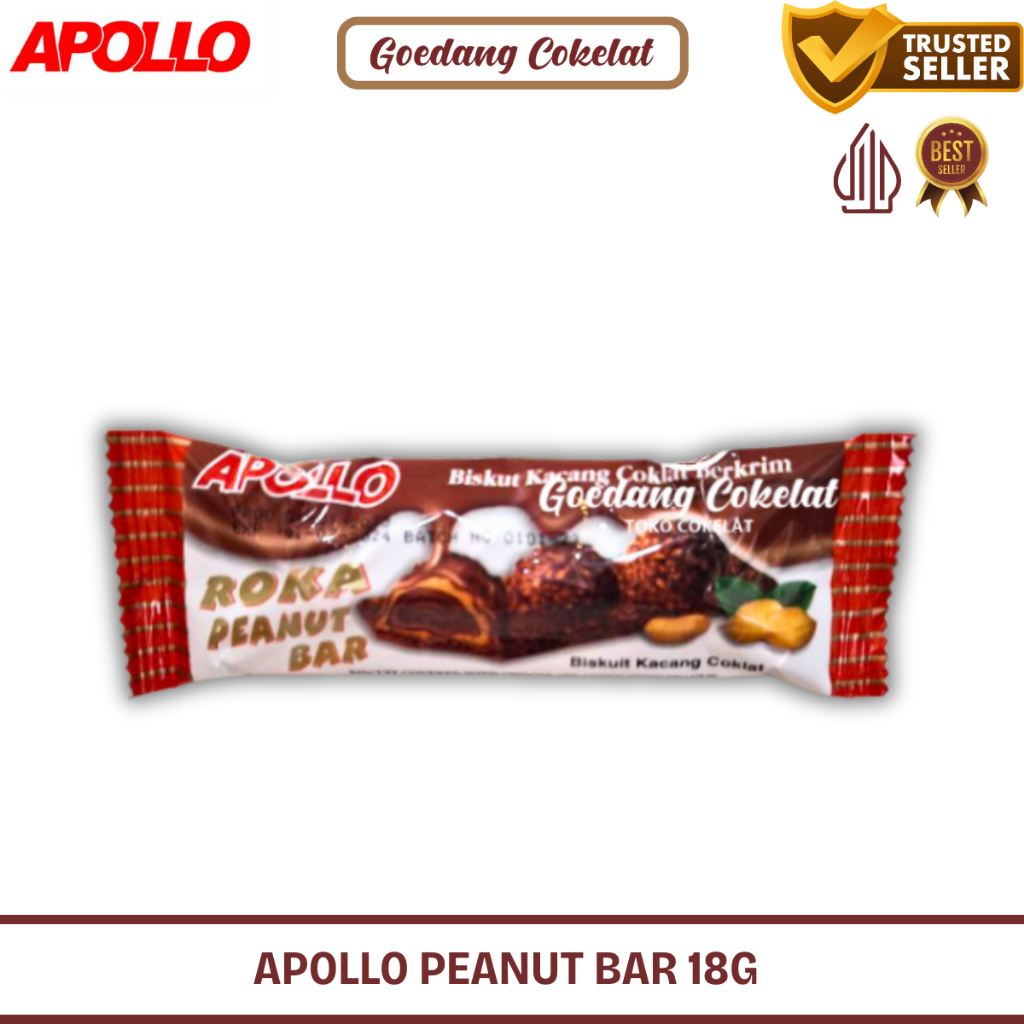 

Apollo Roka Peanut Bar Wafer Salut Kacang dan Cokelat Kemasan 18g